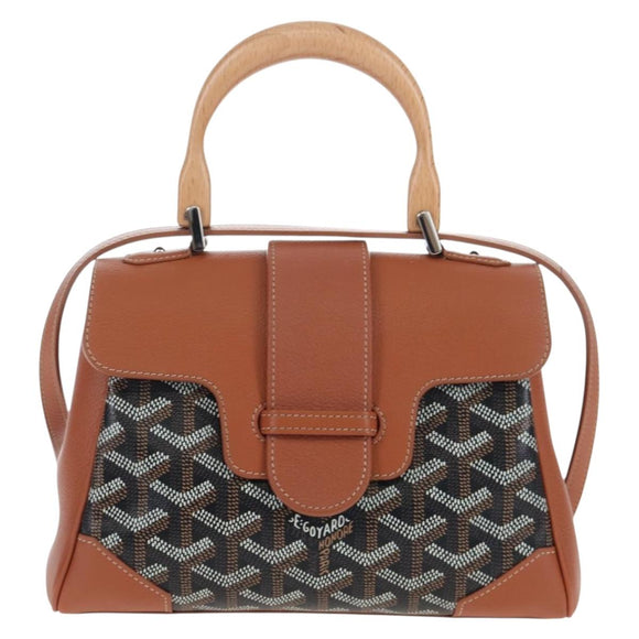 GOYARD Herringbone Saigon Mini Hand Bag PVC 2way Brown Silver Auth 204910SM