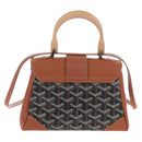 GOYARD Herringbone Saigon Mini Hand Bag PVC 2way Brown Silver Auth 204910SM-2