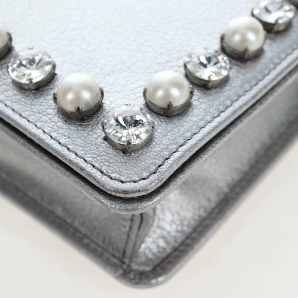 Miu Miu Chain Shoulder Bag Leather Silver Auth 204916M