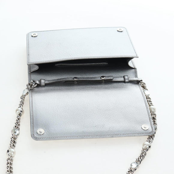 Miu Miu Chain Shoulder Bag Leather Silver Auth 204916M
