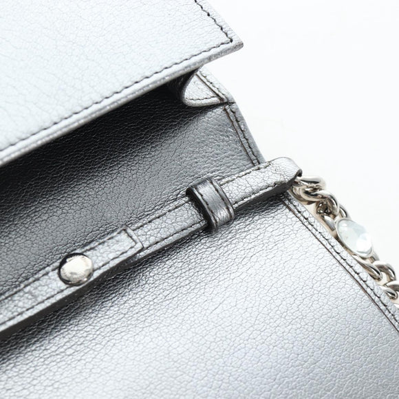 Miu Miu Chain Shoulder Bag Leather Silver Auth 204916M