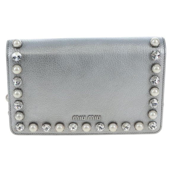 Miu Miu Chain Shoulder Bag Leather Silver Auth 204916M