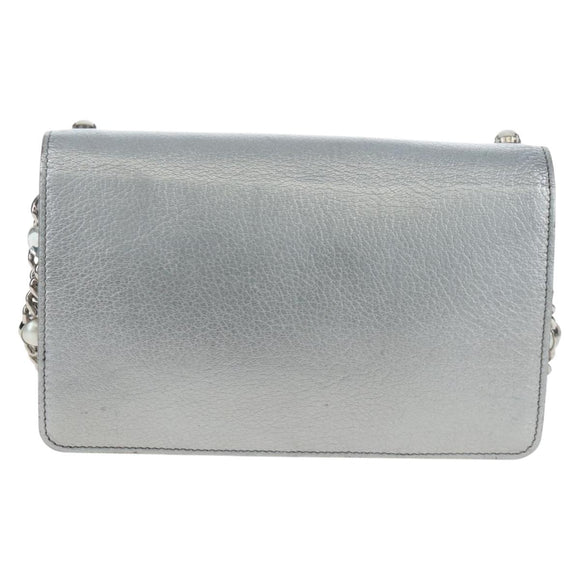 Miu Miu Chain Shoulder Bag Leather Silver Auth 204916M