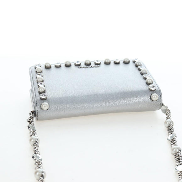 Miu Miu Chain Shoulder Bag Leather Silver Auth 204916M