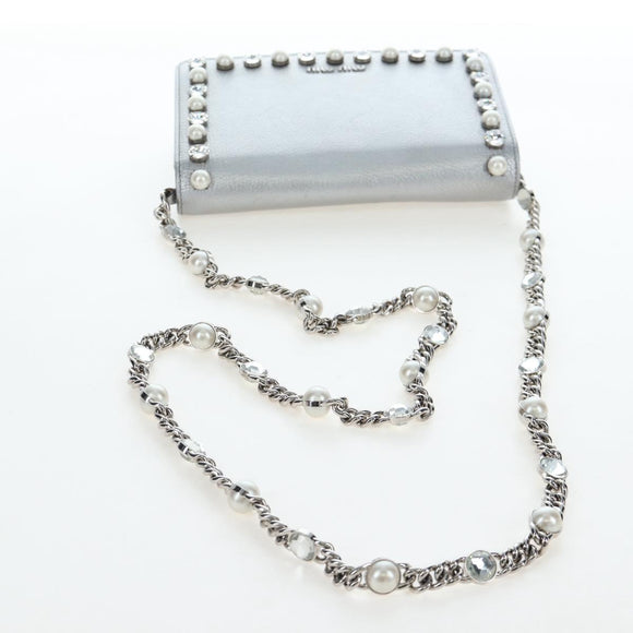 Miu Miu Chain Shoulder Bag Leather Silver Auth 204916M