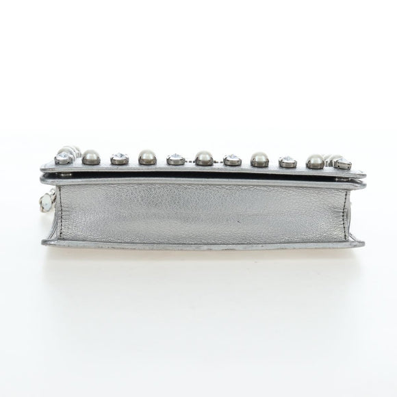 Miu Miu Chain Shoulder Bag Leather Silver Auth 204916M