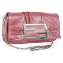 FENDI Mia Pochette Chain Shoulder Bag Leather Pink Silver 8BP046 Auth 204918M-1