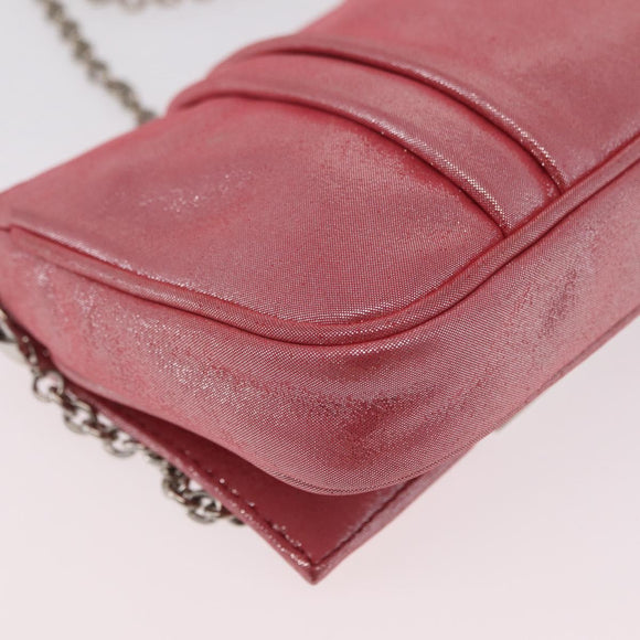 FENDI Mia Pochette Chain Shoulder Bag Leather Pink Silver 8BP046 Auth 204918M