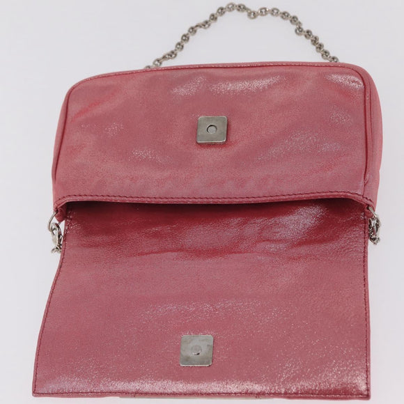 FENDI Mia Pochette Chain Shoulder Bag Leather Pink Silver 8BP046 Auth 204918M