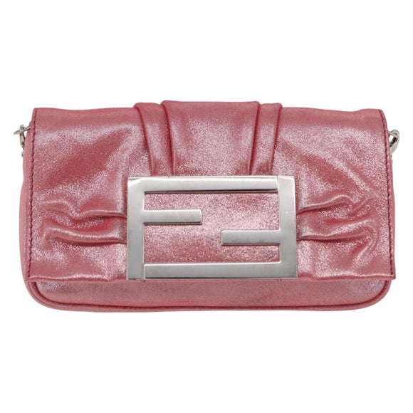 FENDI Mia Pochette Chain Shoulder Bag Leather Pink Silver 8BP046 Auth 204918M