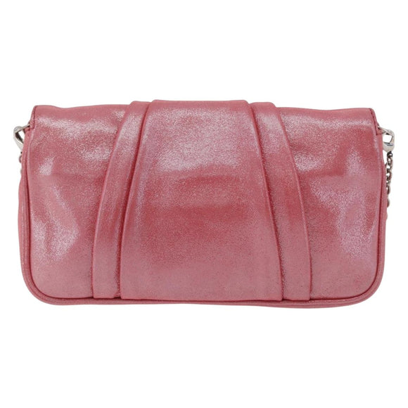 FENDI Mia Pochette Chain Shoulder Bag Leather Pink Silver 8BP046 Auth 204918M