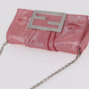 FENDI Mia Pochette Chain Shoulder Bag Leather Pink Silver 8BP046 Auth 204918M-6