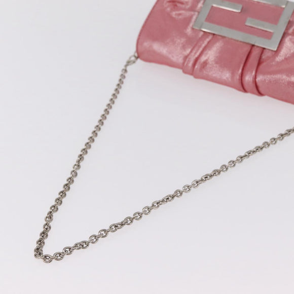 FENDI Mia Pochette Chain Shoulder Bag Leather Pink Silver 8BP046 Auth 204918M