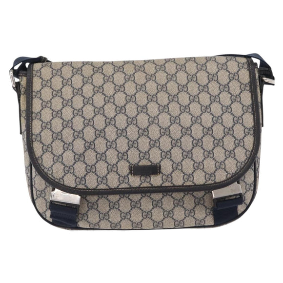 GUCCI GG Supreme Shoulder Bag PVC Navy Silver 201732 Auth 204923A