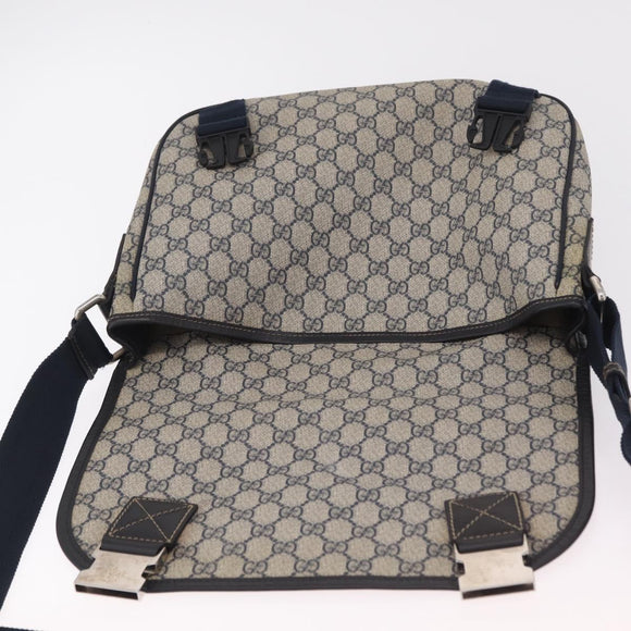 GUCCI GG Supreme Shoulder Bag PVC Navy Silver 201732 Auth 204923A