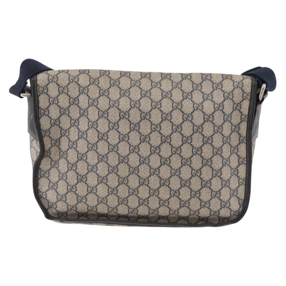 GUCCI GG Supreme Shoulder Bag PVC Navy Silver 201732 Auth 204923A