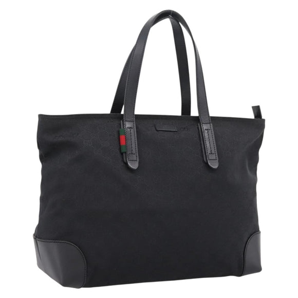 GUCCI GG Canvas Web Sherry Line Tote Bag Black Silver 308928 Auth 204924