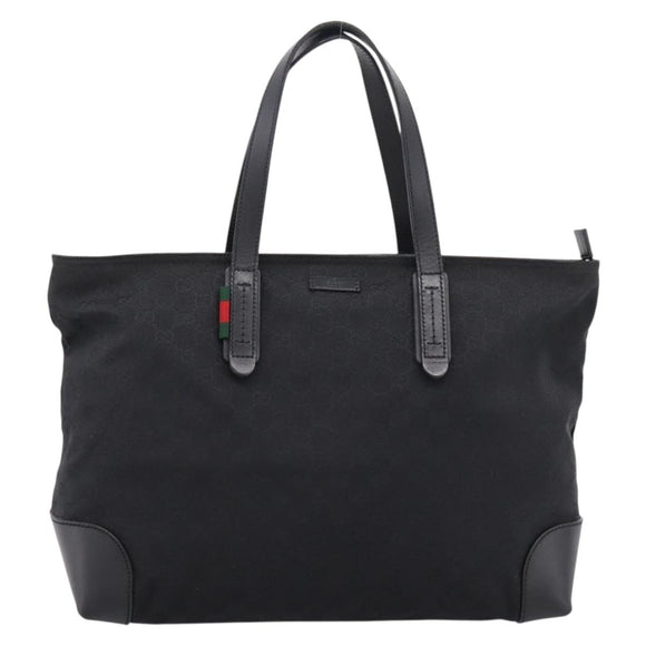 GUCCI GG Canvas Web Sherry Line Tote Bag Black Silver 308928 Auth 204924