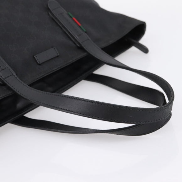 GUCCI GG Canvas Web Sherry Line Tote Bag Black Silver 308928 Auth 204924