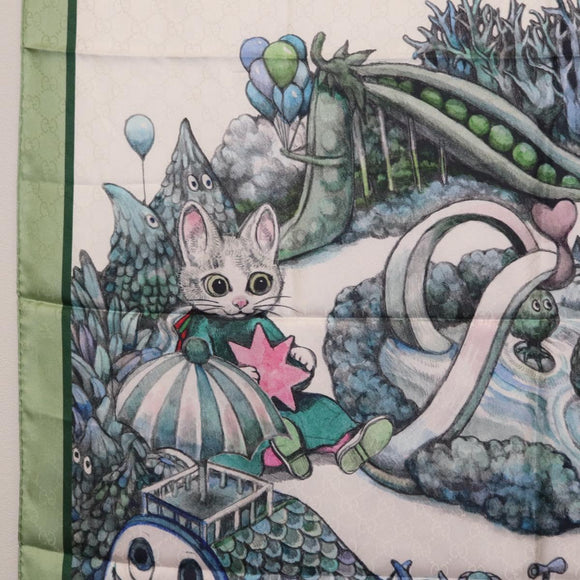 GUCCI Yuko Higuchi GG Scarf Silk Green White 863477 Auth 204930M