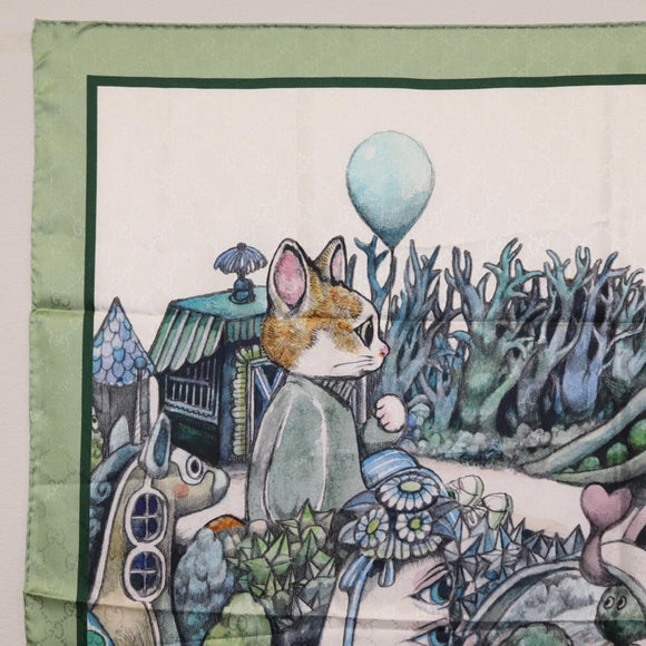 GUCCI Yuko Higuchi GG Scarf Silk Green White 863477 Auth 204930M