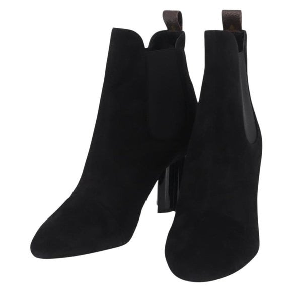 LOUIS VUITTON Short Boots Suede 40 Black LV Auth 204942M