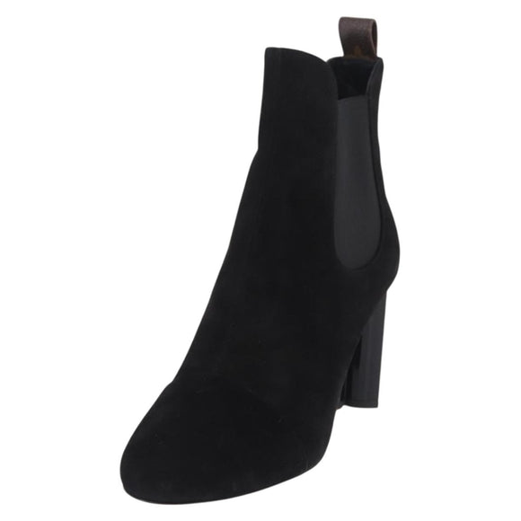 LOUIS VUITTON Short Boots Suede 40 Black LV Auth 204942M