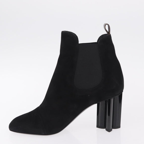 LOUIS VUITTON Short Boots Suede 40 Black LV Auth 204942M
