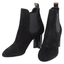 LOUIS VUITTON Short Boots Suede 37 Black LV Auth 204943M-1