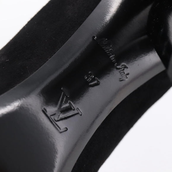 LOUIS VUITTON Short Boots Suede 37 Black LV Auth 204943M
