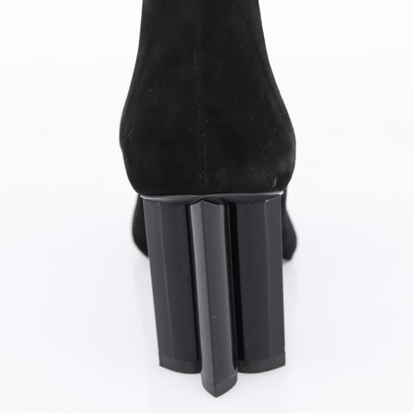 LOUIS VUITTON Short Boots Suede 37 Black LV Auth 204943M