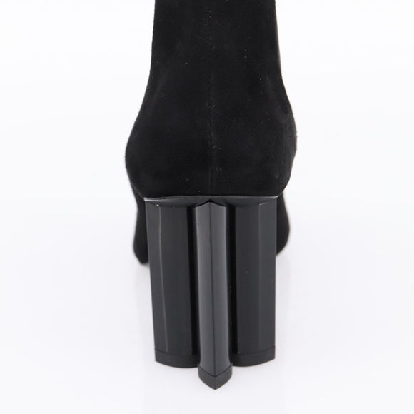 LOUIS VUITTON Short Boots Suede 37 Black LV Auth 204943M