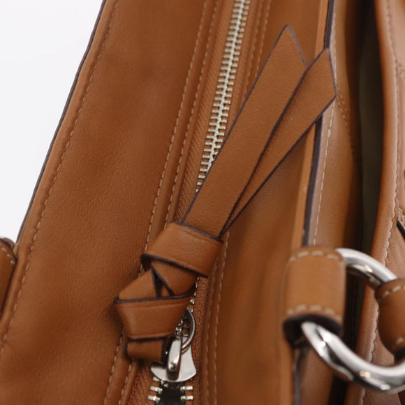 Coach Tote Bag Leather Brown Silver Auth 204986A