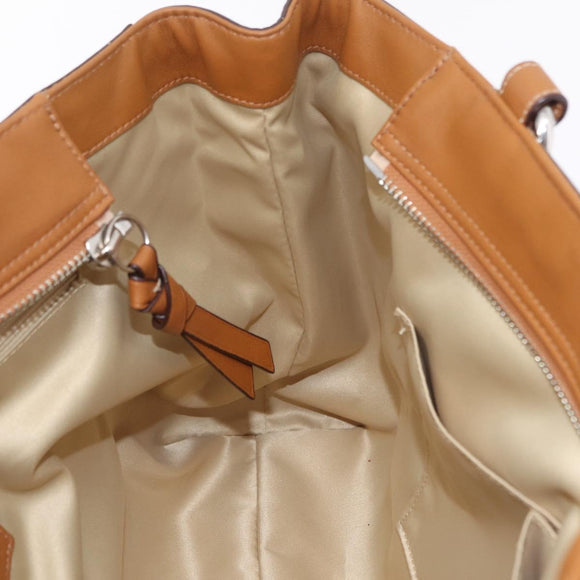 Coach Tote Bag Leather Brown Silver Auth 204986A