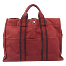 HERMES Hand Bag Canvas 2 Set Black Red Auth 204987-2