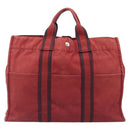HERMES Hand Bag Canvas 2 Set Black Red Auth 204987-3