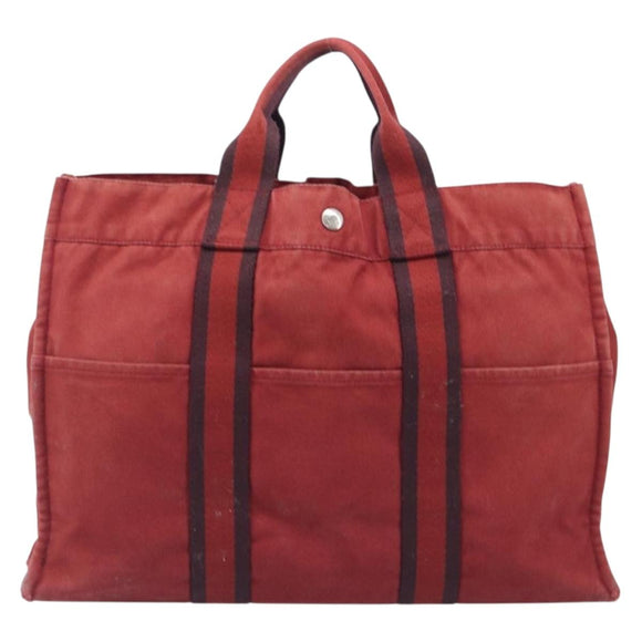 HERMES Hand Bag Canvas 2 Set Black Red Auth 204987