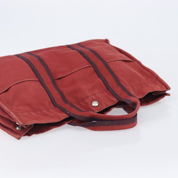 HERMES Hand Bag Canvas 2 Set Black Red Auth 204987