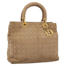 Christian Dior Lady Dior Canage Hand Bag Nylon Beige Gold Auth 205012-1