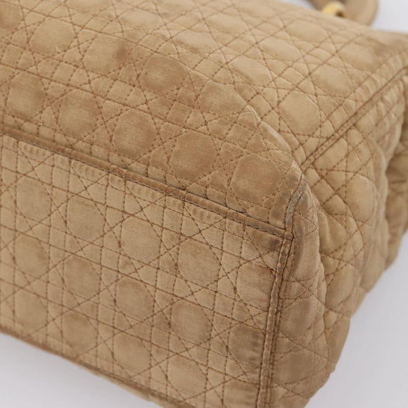 Christian Dior Lady Dior Canage Hand Bag Nylon Beige Gold Auth 205012
