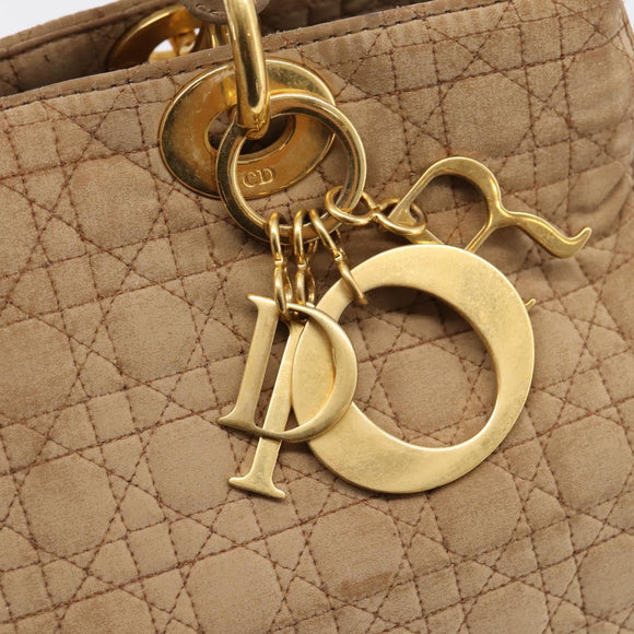 Christian Dior Lady Dior Canage Hand Bag Nylon Beige Gold Auth 205012
