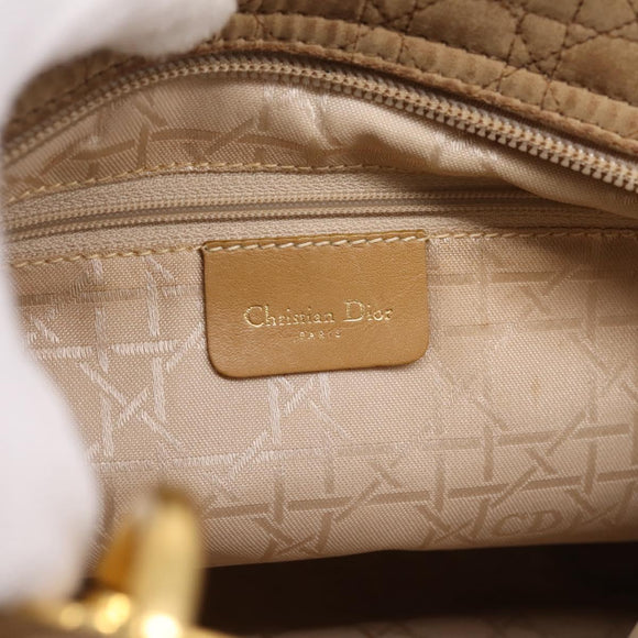 Christian Dior Lady Dior Canage Hand Bag Nylon Beige Gold Auth 205012
