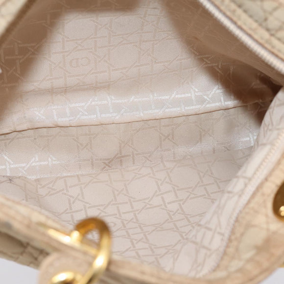 Christian Dior Lady Dior Canage Hand Bag Nylon Beige Gold Auth 205012