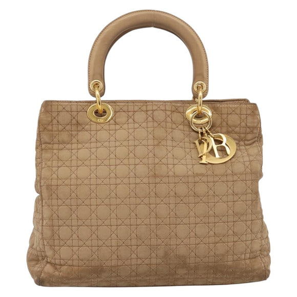 Christian Dior Lady Dior Canage Hand Bag Nylon Beige Gold Auth 205012