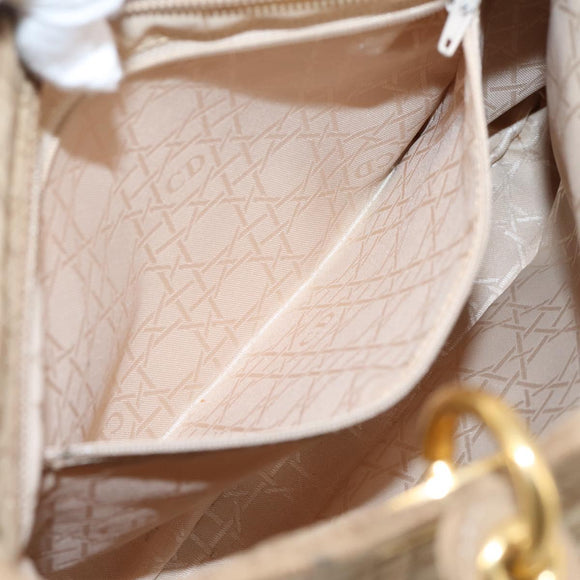 Christian Dior Lady Dior Canage Hand Bag Nylon Beige Gold Auth 205012