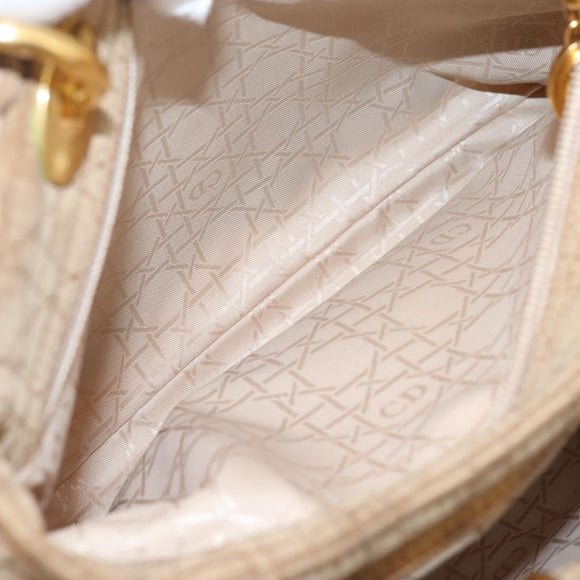 Christian Dior Lady Dior Canage Hand Bag Nylon Beige Gold Auth 205012