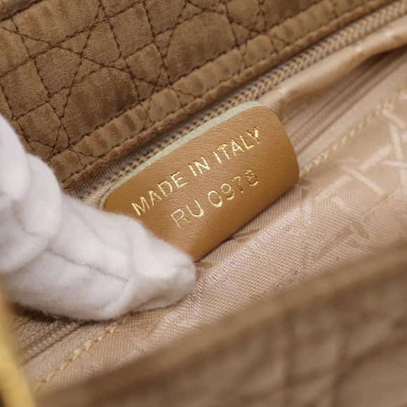 Christian Dior Lady Dior Canage Hand Bag Nylon Beige Gold Auth 205012