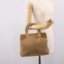 Christian Dior Lady Dior Canage Hand Bag Nylon Beige Gold Auth 205012-25