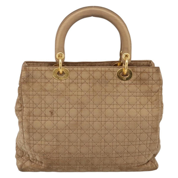 Christian Dior Lady Dior Canage Hand Bag Nylon Beige Gold Auth 205012
