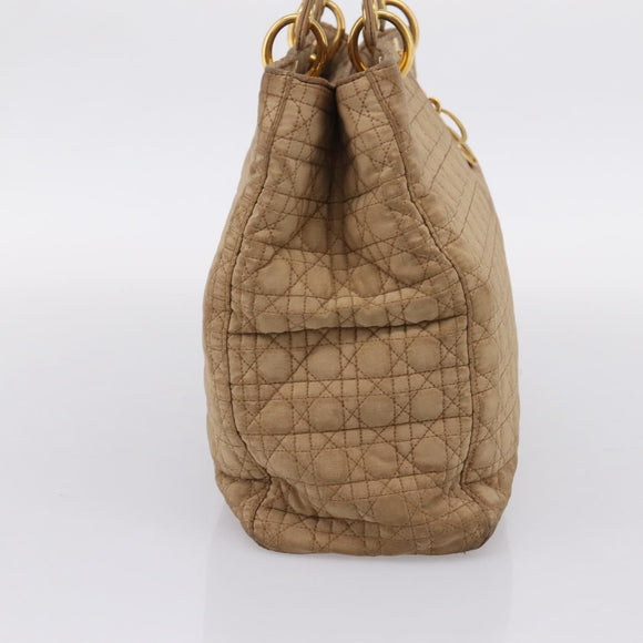 Christian Dior Lady Dior Canage Hand Bag Nylon Beige Gold Auth 205012